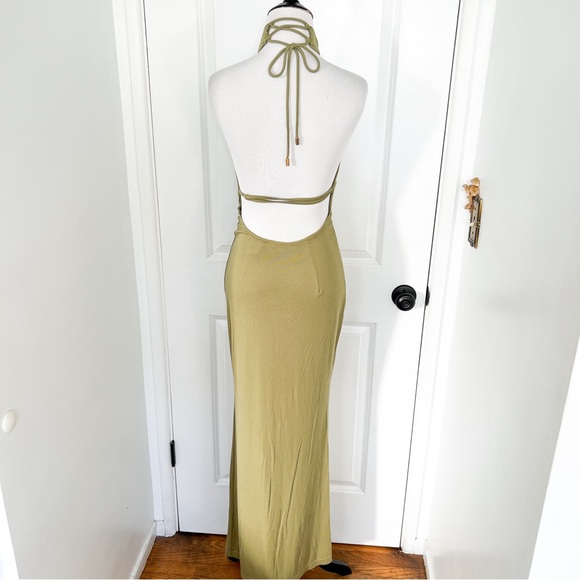 Hello Molly Backless Sage Green Halter Maxi Dress - Size 4 - Picture 5 of 6